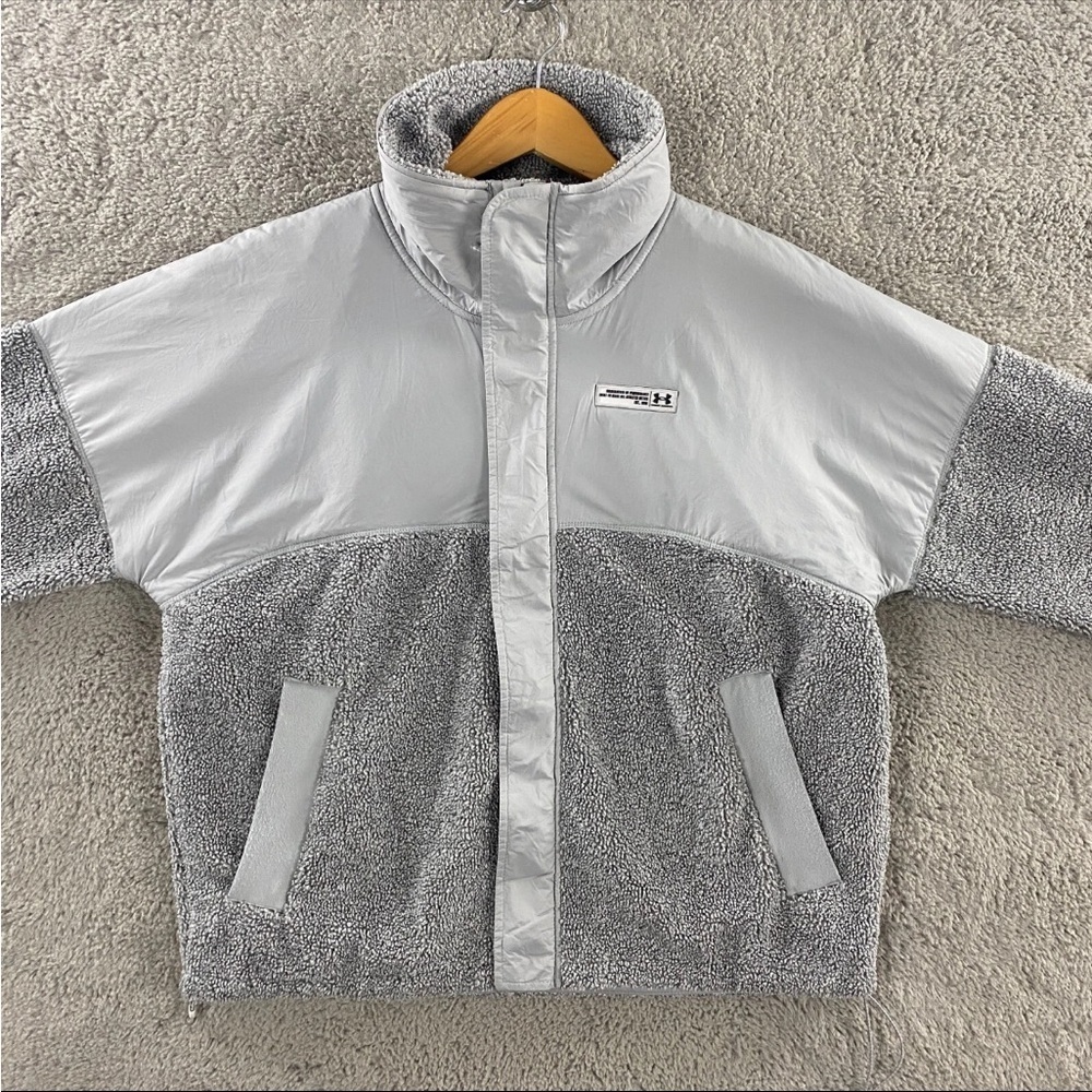 Under Armour Mission Boucle Full Zip Jacket Womens Large Gray Swacket Fleece UA